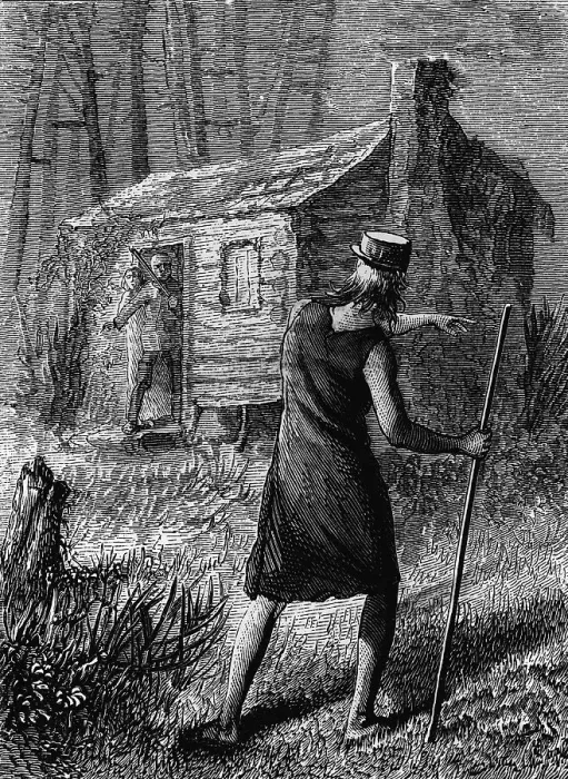 Framed Print : Book Illustration of Johnny Appleseed Warning Pioneers of Approaching Indians