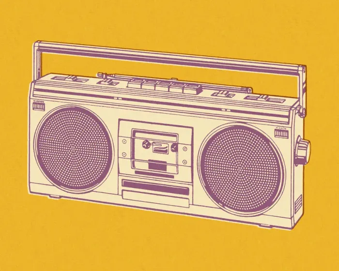 Framed Print : Boombox on Yellow Background