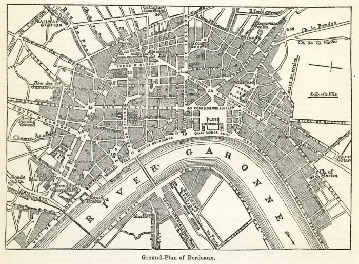 Framed Print : Bordeaux map engraving 1877 Framed Print : Bordeaux map engraving 1877