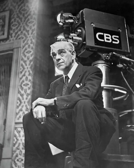 Framed Print : Boris Karloff Resting Near Television Camera Framed Print : Boris Karloff Resting Near Television Camera