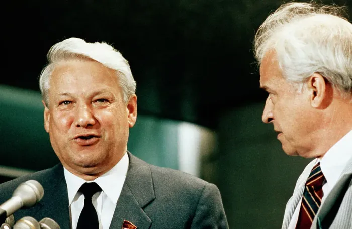 Framed Print : Boris Yeltsin Talking to Reporters Framed Print : Boris Yeltsin Talking to Reporters