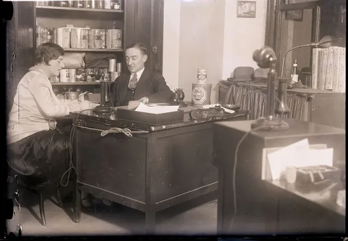 Framed Print : Boss Dictating to Secretary in Office Framed Print : Boss Dictating to Secretary in Office