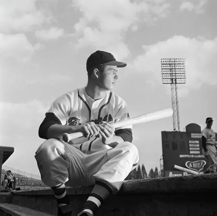 Framed Print : Boston Braves Rookie Ed Mathews Waiting to Bat Framed Print : Boston Braves Rookie Ed Mathews Waiting to Bat