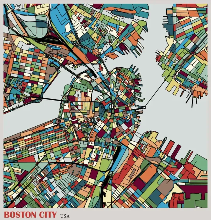 Framed Print : Boston city art illustration map