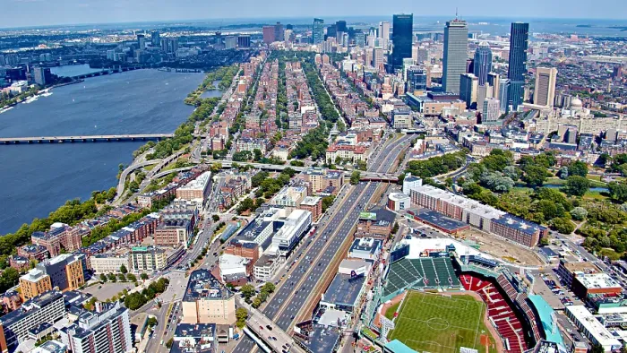 Framed Print : Boston. Stadium. River. Financial Building. Residential District Framed Print : Boston. Stadium. River. Financial Building. Residential District