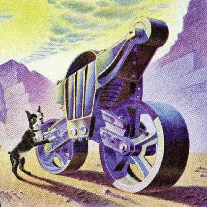 Framed Print : Boston Terrier and Futuristic Vehicle Framed Print : Boston Terrier and Futuristic Vehicle