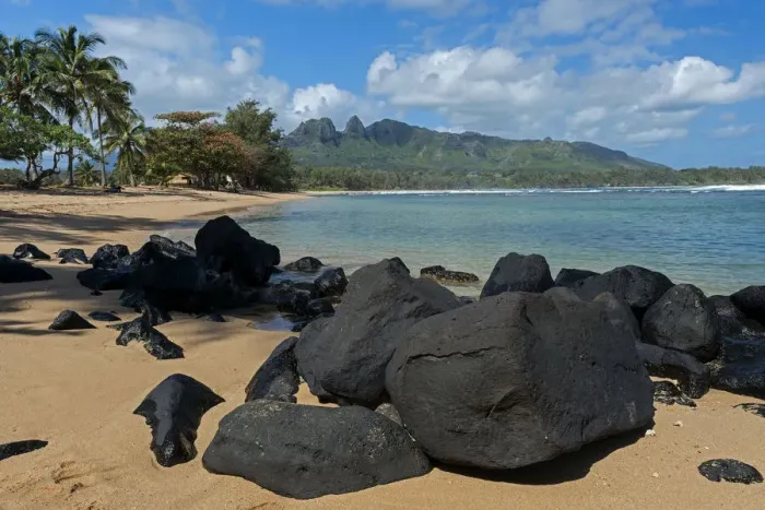 Framed Print : Boulders on the beach, Anahola Bay, Anahola, Kauai, Hawaii, United States