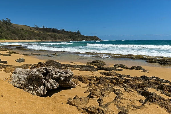 Boulders on the beach, Moloaa Bay, Anahola, Kauai, Hawaii, United States