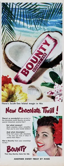 Framed Print : Bounty. 1954: Advertisement for the Bounty chocolate bar with the caption Framed Print : Bounty. 1954: Advertisement for the Bounty chocolate bar with the caption