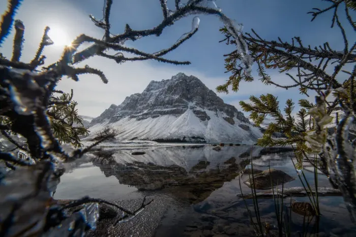 Framed Print : BOW LAKE with crowfoot mountain reflection Framed Print : BOW LAKE with crowfoot mountain reflection