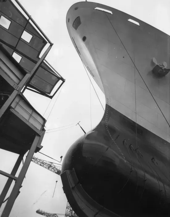 Framed Print : The bow of the new 830-foot P&O liner Canberra on the day of its launch at Belfast Framed Print : The bow of the new 830-foot P&O liner Canberra on the day of its launch at Belfast