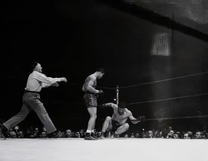 Framed Print : Boxer Abe Simon Falling to the Canvas Framed Print : Boxer Abe Simon Falling to the Canvas