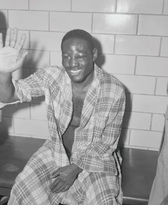 Framed Print : Boxer Ezzard Charles Waving in His Robe Framed Print : Boxer Ezzard Charles Waving in His Robe