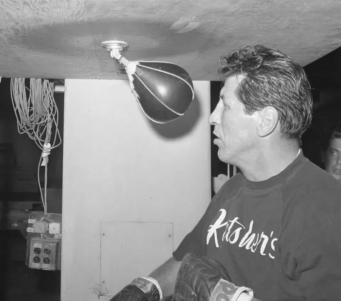 Framed Print : Boxer Joey Giardello Near Punching Equipment Framed Print : Boxer Joey Giardello Near Punching Equipment