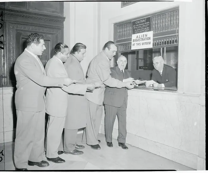 Framed Print : Boxer Primo Carnera During Registration Framed Print : Boxer Primo Carnera During Registration