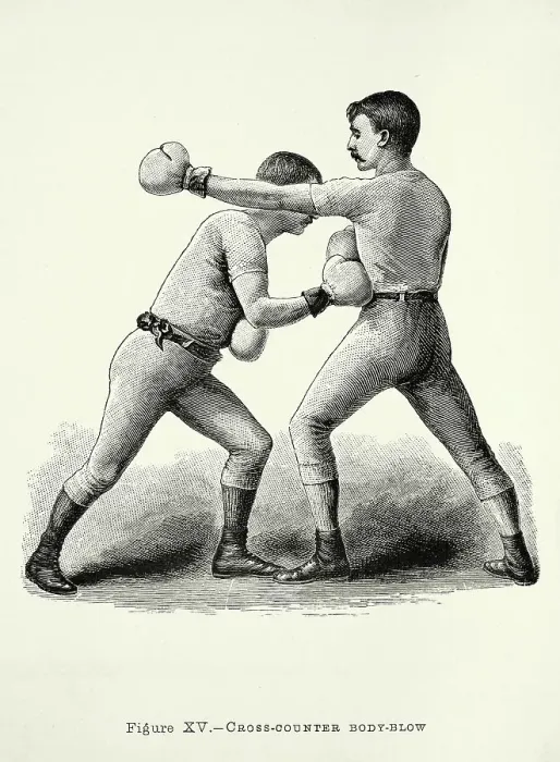 Framed Print : Two boxers, boxing positions, cross counter body blow punch, Victorian combat sports, 19th Century Framed Print : Two boxers, boxing positions, cross counter body blow punch, Victorian combat sports, 19th Century