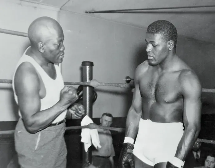 Framed Print : Boxers Jack Johnson and Leroy Haynes Training in Ring Framed Print : Boxers Jack Johnson and Leroy Haynes Training in Ring