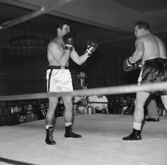 Framed Print : Boxing. LOS ANGELES, CA - CIRCA 1957: A view of two boxers in a boxing Framed Print : Boxing. LOS ANGELES, CA - CIRCA 1957: A view of two boxers in a boxing