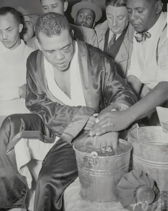 Framed Print : Boxing Champion Joe Louis Soaking His Hand After Lost Framed Print : Boxing Champion Joe Louis Soaking His Hand After Lost