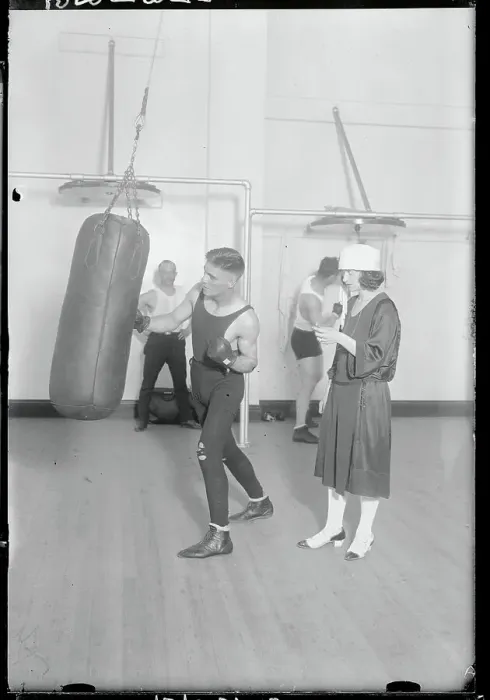 Framed Print : Boxing Promoter Florence North with Boxer in Gym Framed Print : Boxing Promoter Florence North with Boxer in Gym