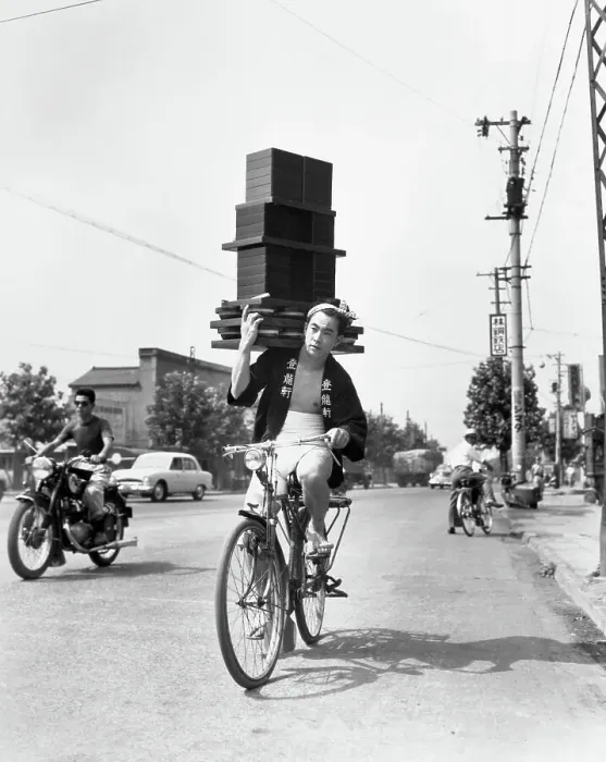 Framed Print : Boy On Bicycle Carrying Lots Of Noodles Framed Print : Boy On Bicycle Carrying Lots Of Noodles