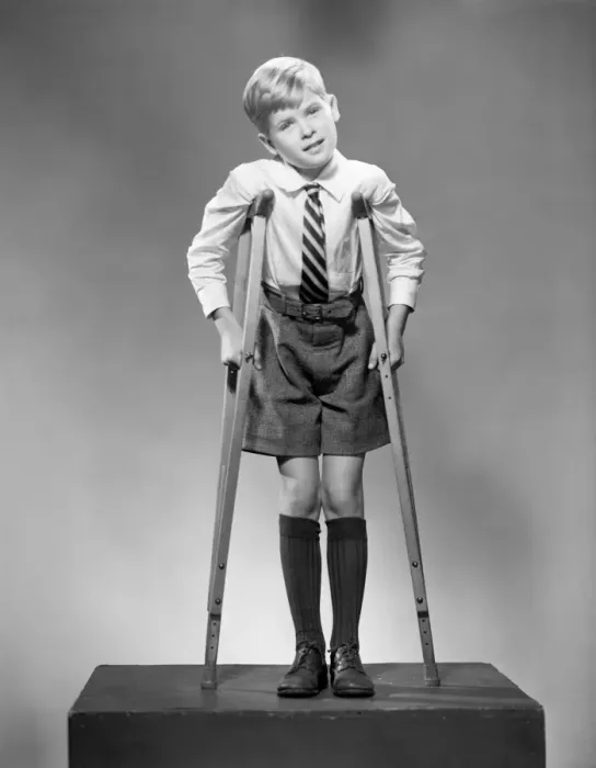 Framed Print : Boy on crutches, portrait Framed Print : Boy on crutches, portrait