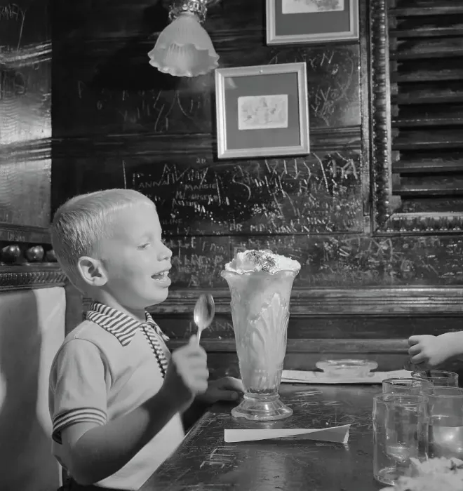 Framed Print : Boy Eating Large Ice Cream Sundae Framed Print : Boy Eating Large Ice Cream Sundae