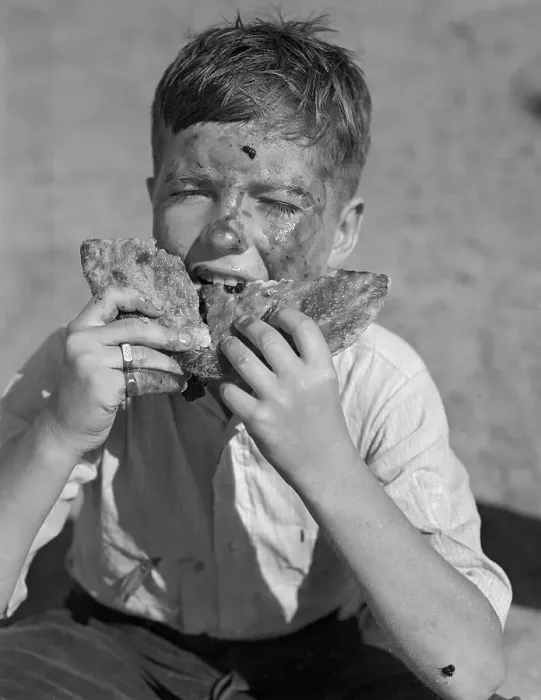 Framed Print : Boy Eating Pie with Both Hands Framed Print : Boy Eating Pie with Both Hands