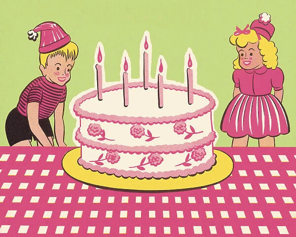 Boy and Girl With Birthday Cake