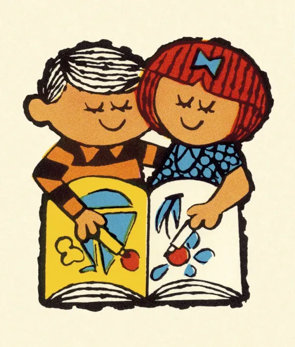 Framed Print : Boy and Girl Coloring Together Framed Print : Boy and Girl Coloring Together