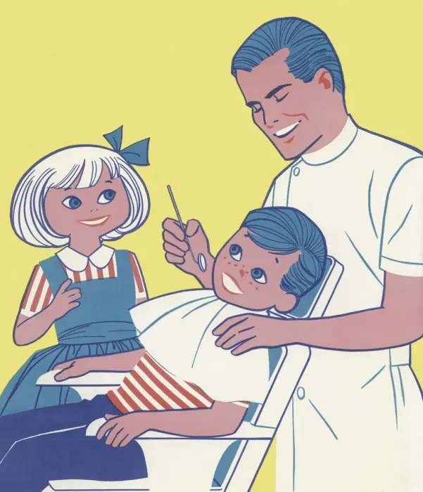 Framed Print : Boy and Girl at the Dentist Framed Print : Boy and Girl at the Dentist