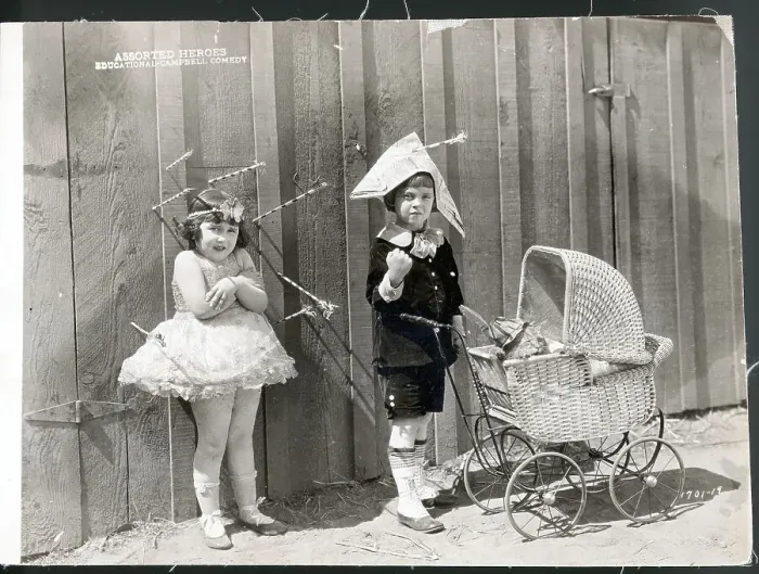 Framed Print : Boy & Girl Dressed Up with Cat in Carriage Framed Print : Boy & Girl Dressed Up with Cat in Carriage