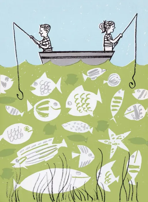 Framed Print : Boy and Girl Fishing Framed Print : Boy and Girl Fishing