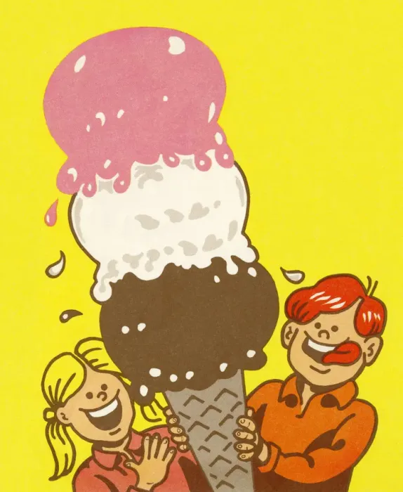 Framed Print : Boy and Girl With Giant Ice Cream Cone Framed Print : Boy and Girl With Giant Ice Cream Cone