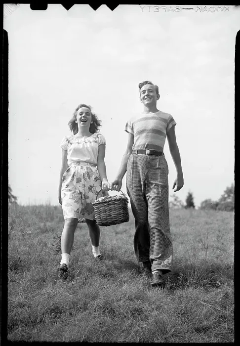 Framed Print : Boy and Girl Holding a Picnic Basket Framed Print : Boy and Girl Holding a Picnic Basket