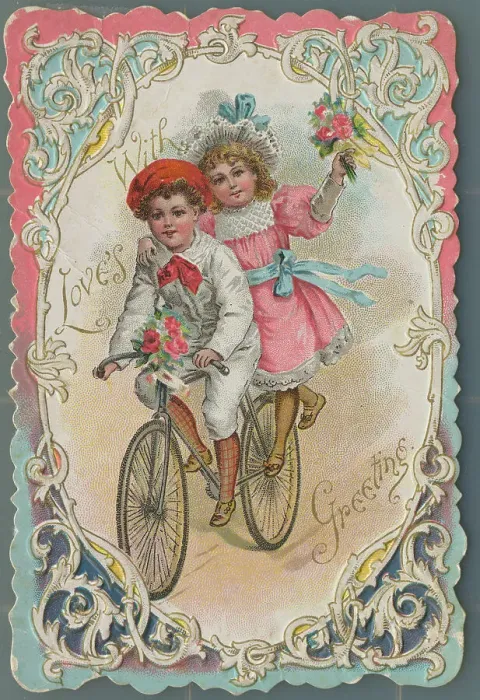 Framed Print : Boy and Girl Riding Bicycle Framed Print : Boy and Girl Riding Bicycle