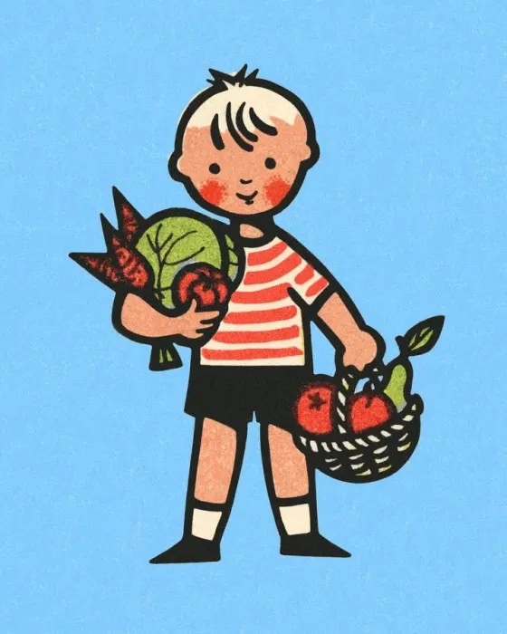 Framed Print : Boy Holding Fruits and Vegetables Framed Print : Boy Holding Fruits and Vegetables