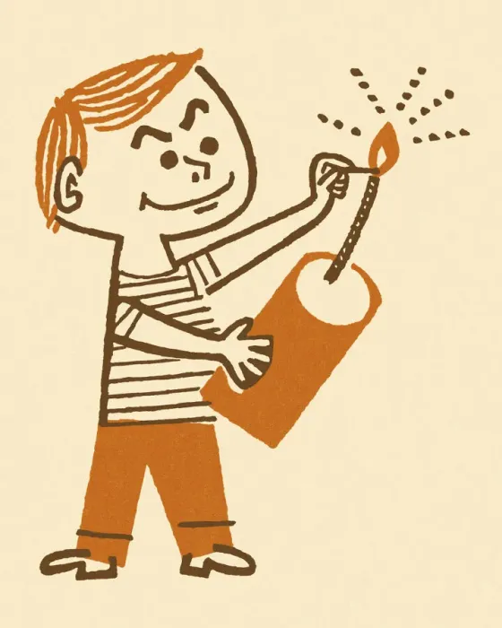 Framed Print : Boy Lighting a Firecracker Framed Print : Boy Lighting a Firecracker