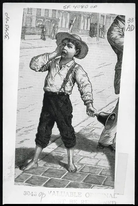 Framed Print : Boy Making Announcement In Street W / Bell Framed Print : Boy Making Announcement In Street W / Bell