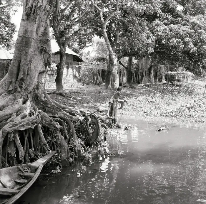 Framed Print : Boy Along Muddy Banks of His Village Framed Print : Boy Along Muddy Banks of His Village