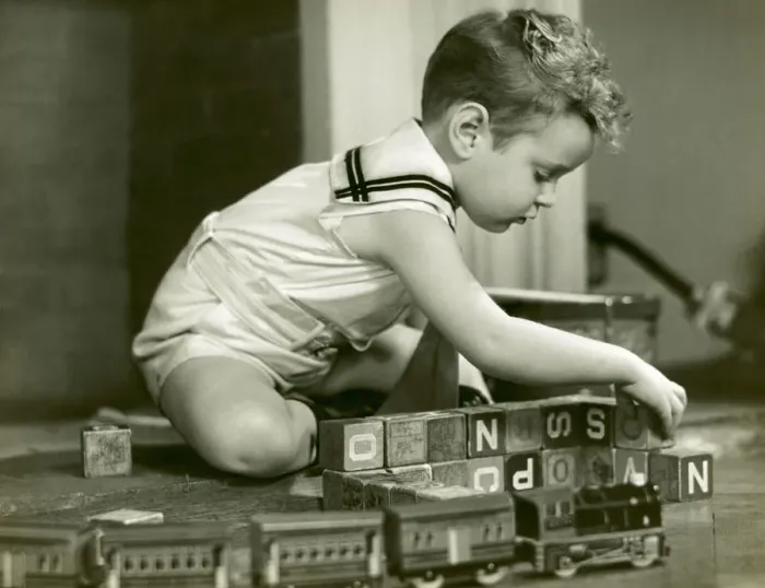 Framed Print : Boy playing with blocks Framed Print : Boy playing with blocks