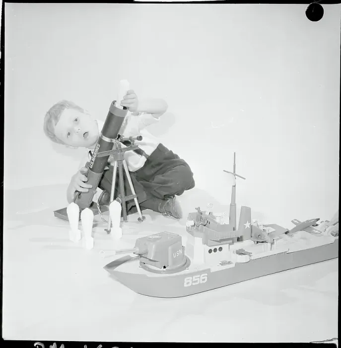 Framed Print : Boy Playing with Toys