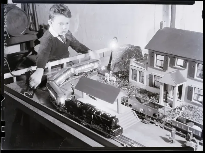Framed Print : Boy Playing with Train Set Framed Print : Boy Playing with Train Set
