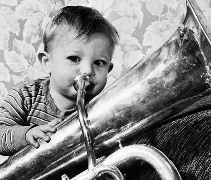 Framed Print : Boy Playing Tuba