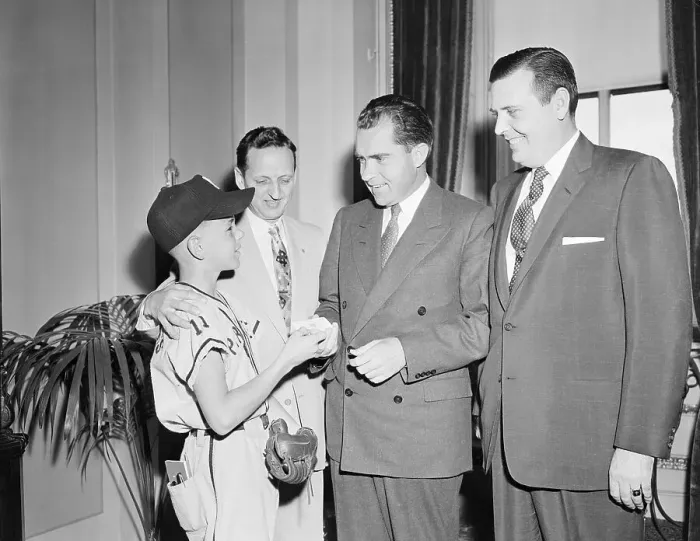 Framed Print : Boy Presenting Membership Card to Richard Nixon Framed Print : Boy Presenting Membership Card to Richard Nixon