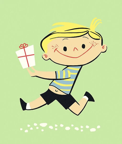 Boy Running With Gift