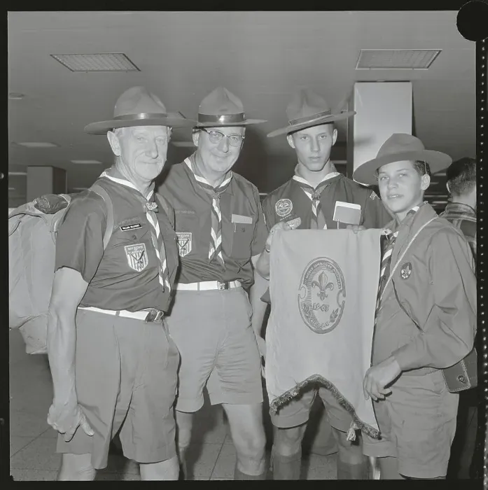 Framed Print : Boy Scout Officials Posing with Emblem Framed Print : Boy Scout Officials Posing with Emblem