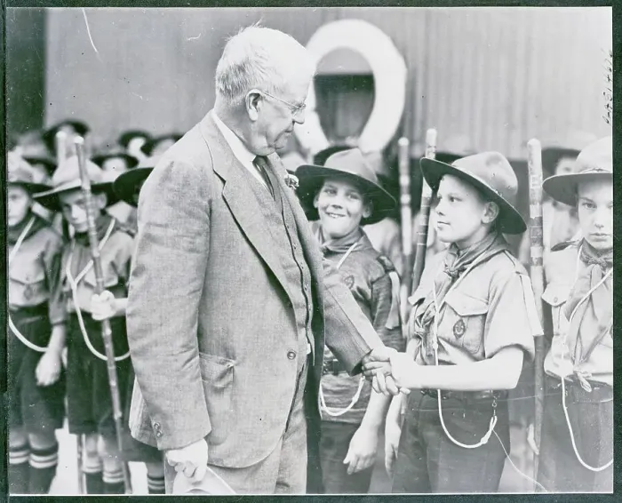 Framed Print : Boy Scout Shaking James B. West's Hand Framed Print : Boy Scout Shaking James B. West's Hand