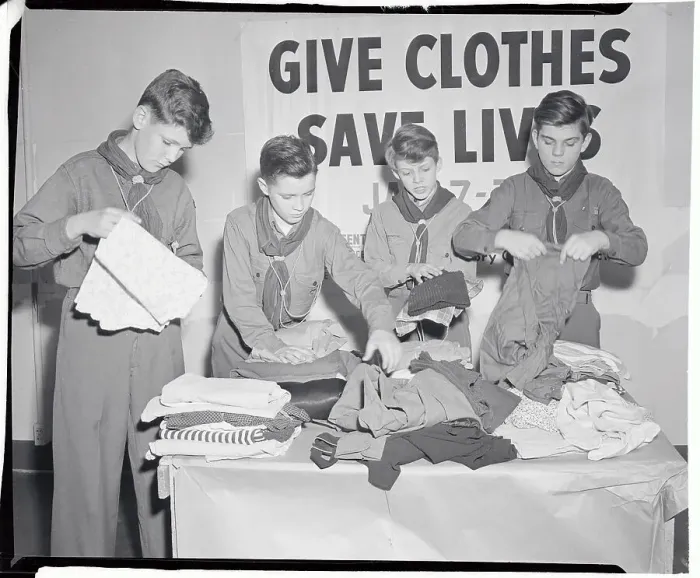 Framed Print : Boy Scouts at Cloth Drive Framed Print : Boy Scouts at Cloth Drive