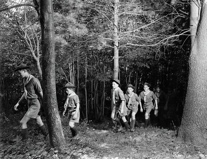 Framed Print : Boy Scouts Hiking Through the Woods Framed Print : Boy Scouts Hiking Through the Woods